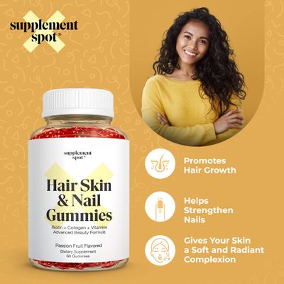 Supplement Spot Hair Skin and Nails Vitamins, 6000 mcg Biotin Gummies w/Collagen &amp; Vitamins, Passion Fruit Flavored Hair Vitamins, Gluten Free Collagen Supplements (60 Count)