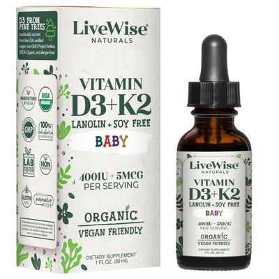 Vitamin D3 and Vitamin K2 Liquid Drops - Baby Vitamin D Drops for Infants w/ Vitamin K for Optimal Absorption - Vitamin D3 K2 Supplement w/ Organic MCT Oil Supports Healthy Bones, Brain, Immune System