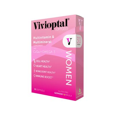 Vivioptal Women, 30 Capsules, CoQ10 &amp; Omega-3, Multivitamin &amp; Multimineral, Gluten Free, German Formula