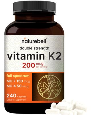 NatureBell Full Spectrum Vitamin K2 Supplement with MK-7 &amp; MK-4, 200 mcg, 240 Capsules | 2 in 1 Formula, K Vitamins Complex - Supports Bone, Joint, and Heart Health - Non-GMO