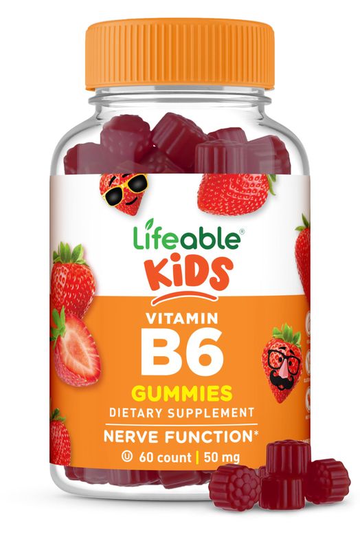 Lifeable Vitamin B6 Gummies for Kids | Great Tasting B6 Vitamins 50mg | Vegan Non-GMO Gluten Free | for Nerve Function Support | 60 Gummies