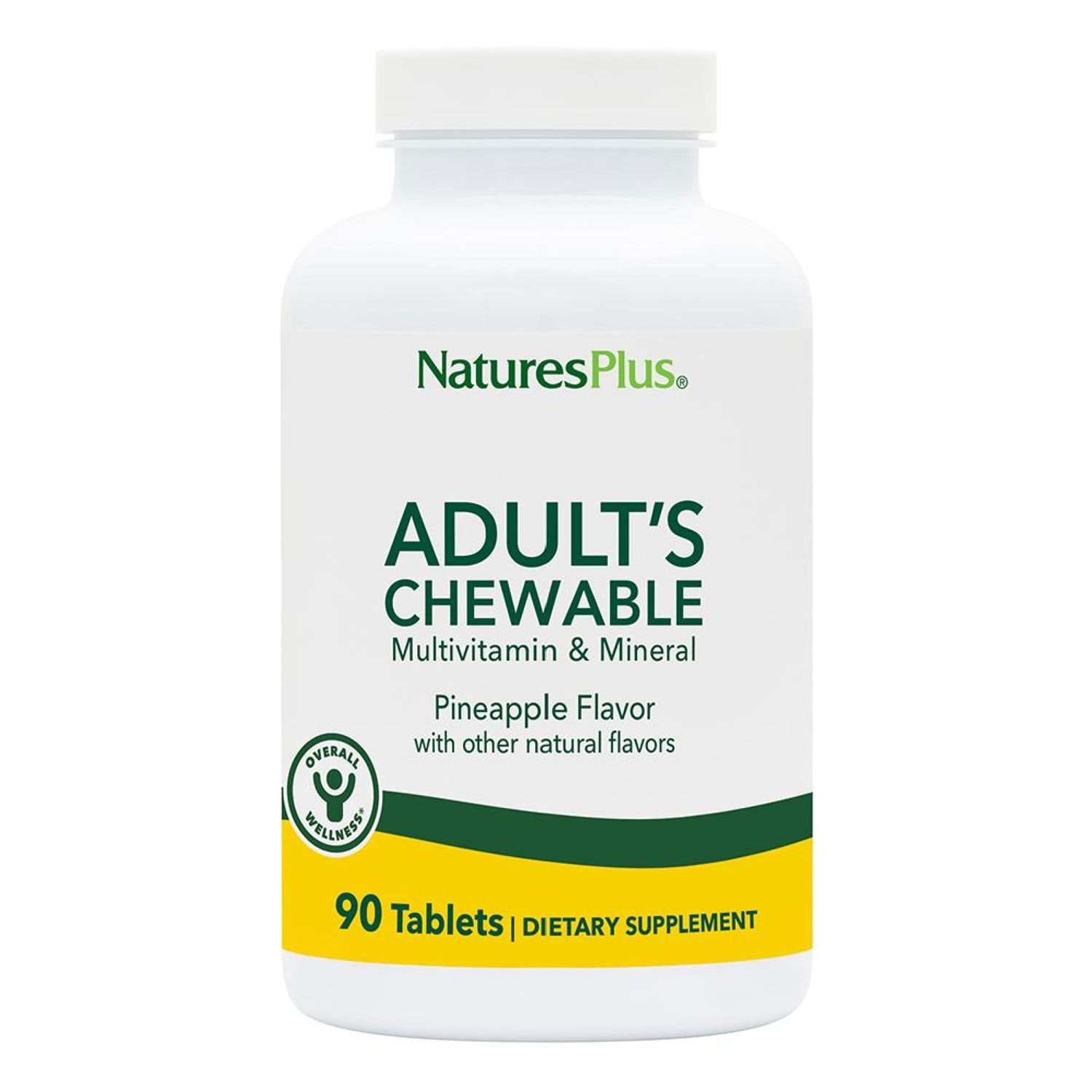 Natures Plus Adult&#39;s Chewable Multivitamin - 90 Vegetarian Tablets - Pineapple Flavor - Natural Whole Foods Supplement for Overall Health, Energy - Gluten-Free - 90 Servings