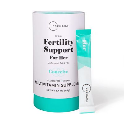 Premama Fertility Support for Her Powder Packets, Multivitamin Supplement To Support Normal Ovulatory Function and Egg Quality, Gluten-Free, Vegan, Unflavored, 28 Single-Serve Packets