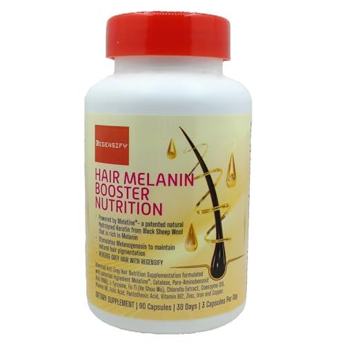 REGENSIFY Hair Melanin Booster Nutrition [Anti Grey Hair Supplement for Men &amp; Women | Melatine, Catalase, PABA, L-Tyrosine, He Shou Wu, Chlorella Extract, CoQ10, Folic Acid, Pantothenic Acid]