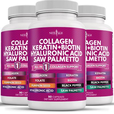 Collagen Pills 1000mg Biotin 10000mcg Keratin Saw Palmetto 2500mg Hyaluronic Acid - Hair Skin and Nails Vitamins and DHT Blocker with Vitamin E Folic Acid Pumpkin Seed MSM Made in USA - 270 Count