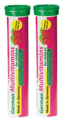 German Multvitamin for Children 8 Vitamins - 40 Vegan Drink Effervescent Tablets - Raspberry Flavor - Made in Germany