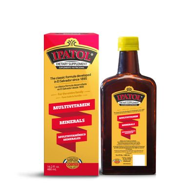 Ipatol, Multivitamin Supplement, Since 1895. Vitamin A, D, Calcium, Iron, Manganese, Sodium, Potassium. Suplemento multivitaminico, Desde 1895. Vitamina A, D, Calcio, Hierro, Etc. El Salvador