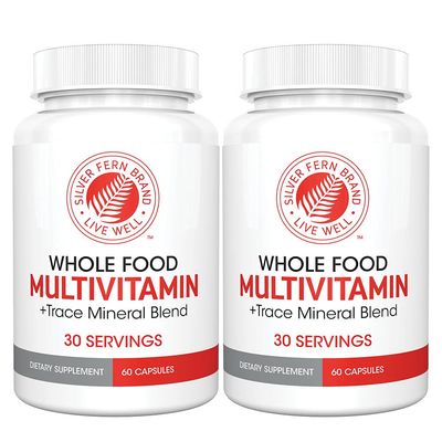 Silver Fern Whole Food Daily Multi Vitamin w/Trace Mineral Blend Supplement - 2 Bottles - 60 Vegicaps Each - 60 Day Supply - Natural, Non-GMO, Vegan, Multivitamin for Men &amp; Women - Zero Synthetics