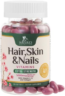 Hair Vitamins Women, Ultra Strength 5000mcg Biotin, Collagen, PABA &amp; More - Womens Hair Growth, Skin, Nails &amp; Keratin Support Supplement, Infused w/ Argan Oil &amp; Hyaluronic Acid, Non-GMO - 120 Softgels