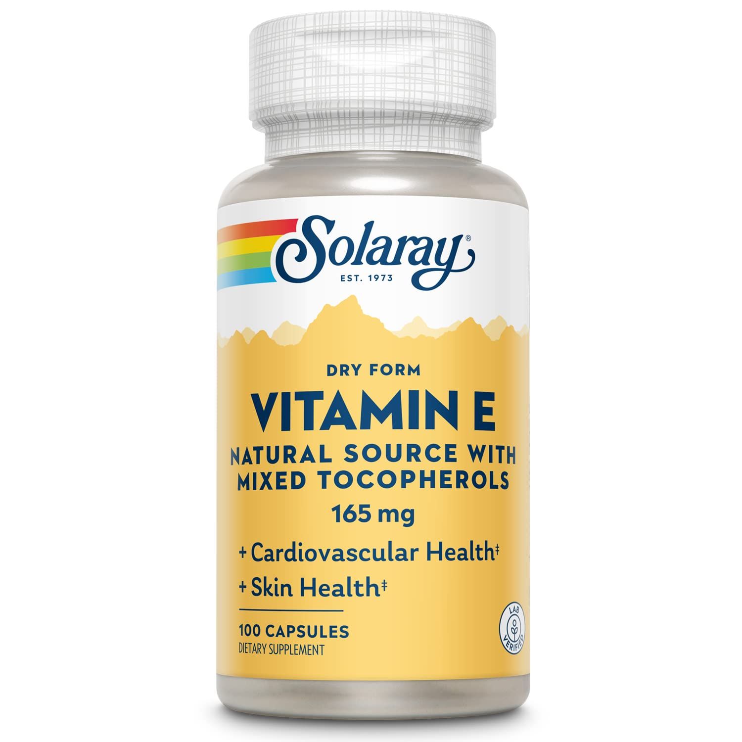 Solaray Vitamin E, Dry 200 IU w/Mixed Tocopherols | Healthy Cardiac Function &amp; Skin Health Support | 100ct