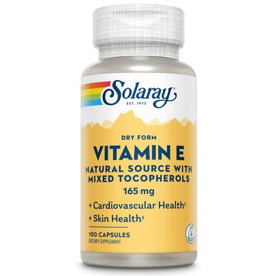 Solaray Vitamin E, Dry 200 IU w/Mixed Tocopherols | Healthy Cardiac Function &amp; Skin Health Support | 100ct