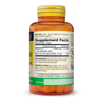 MASON NATURAL Vitamin C 1000 mg with Rose HIPS and Zinc - Supports a Healthy Immune System, Antioxidant and Essential Nutrient, 100 Caplets