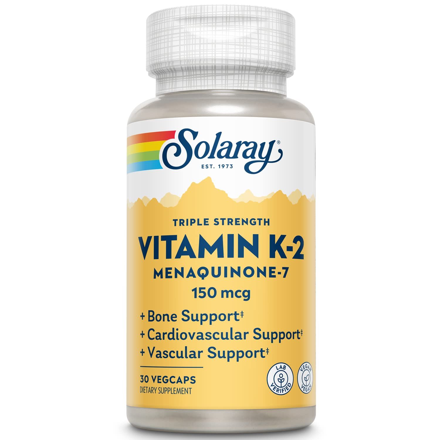 Solaray Triple Strength Vitamin K-2 as MK-7, 150 mcg | Heart &amp; Bone Health, Vascular Function Support | 30ct
