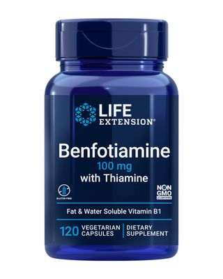 Life Extension Benfotiamine with Thiamine, Fat &amp; Water Soluble Vitamin B1, Gluten Free, Healthy Metabolism, Non-GMO, Vegetarian, 100 mg, 120 Vegetarian Capsules