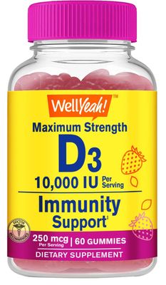 WellYeah Vitamin D3 10,000 IU Gummies (250 mcg) - Immune supprt, Bone and Muscle supprt - Vegan, Nut Free Vitamin D Gummies - Natural sourced Flavors - 60 Count