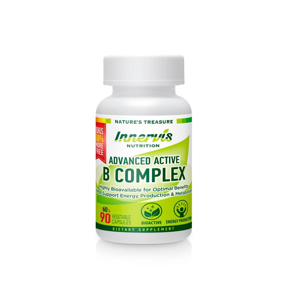 INNERVISNUTRITION Advanced Active Vitamin B-Complex - Highly Bioavailable for Energy, Brain &amp; Heart Health - 90 Veggie Capsules - 45 Day Supply