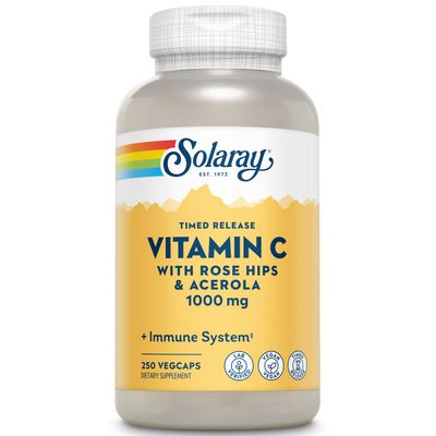 SOLARAY Vitamin C with Rose HIPS &amp; Acerola | Two-Stage Timed-Release Formula | 1000mg | 24-Hour Immune Support &amp; Antioxidant Supplement | 250 Ct.