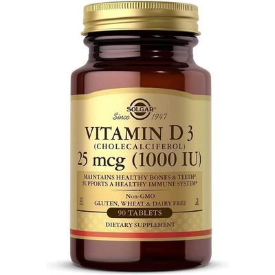 SOLGAR Vitamin D3 (Cholecalciferol) 25 mcg (1000 IU) - 90 Tablets - Non-GMO, Gluten Free, Dairy Free, Kosher - 90 Servings