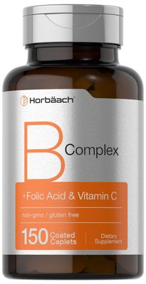 Horbach B-Complex | 150 Caplets | Plus Folic Acid &amp; Vitamin C | Non-GMO &amp; Gluten Free Supplement for Men and Women