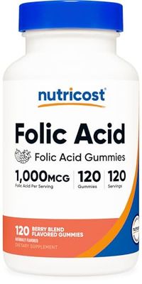Nutricost Folic Acid (Vitamin B9) Vegetarian Gummies (120 Gummies / 1 mg Folic Acid Per Serving) | Folic Acid Supplement for Men &amp; Women