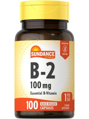 Sundance Vitamin B-2 | 100mg | 100 Capsules | Essential Vitamin Supplement | Non-GMO and Gluten Free Formula