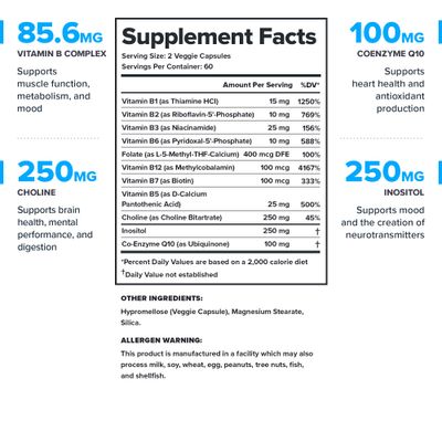 LEGION Vitamin B-Complex (120 Capsules) - Vitamin B Complex with Choline and Inositol Supports Mood &amp; Liver Function - Vegan B Complex Vitamins Support Energy Metabolism &amp; Muscle Function