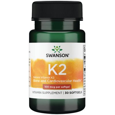 Swanson Vitamin K2 (Menaquinone-7) - Vitamin Supplement Supporting Cardiovascular and Bone Health - Made from Japanese Natto to Help Regulate Calcium - (30 Softgels, 100mcg Each)