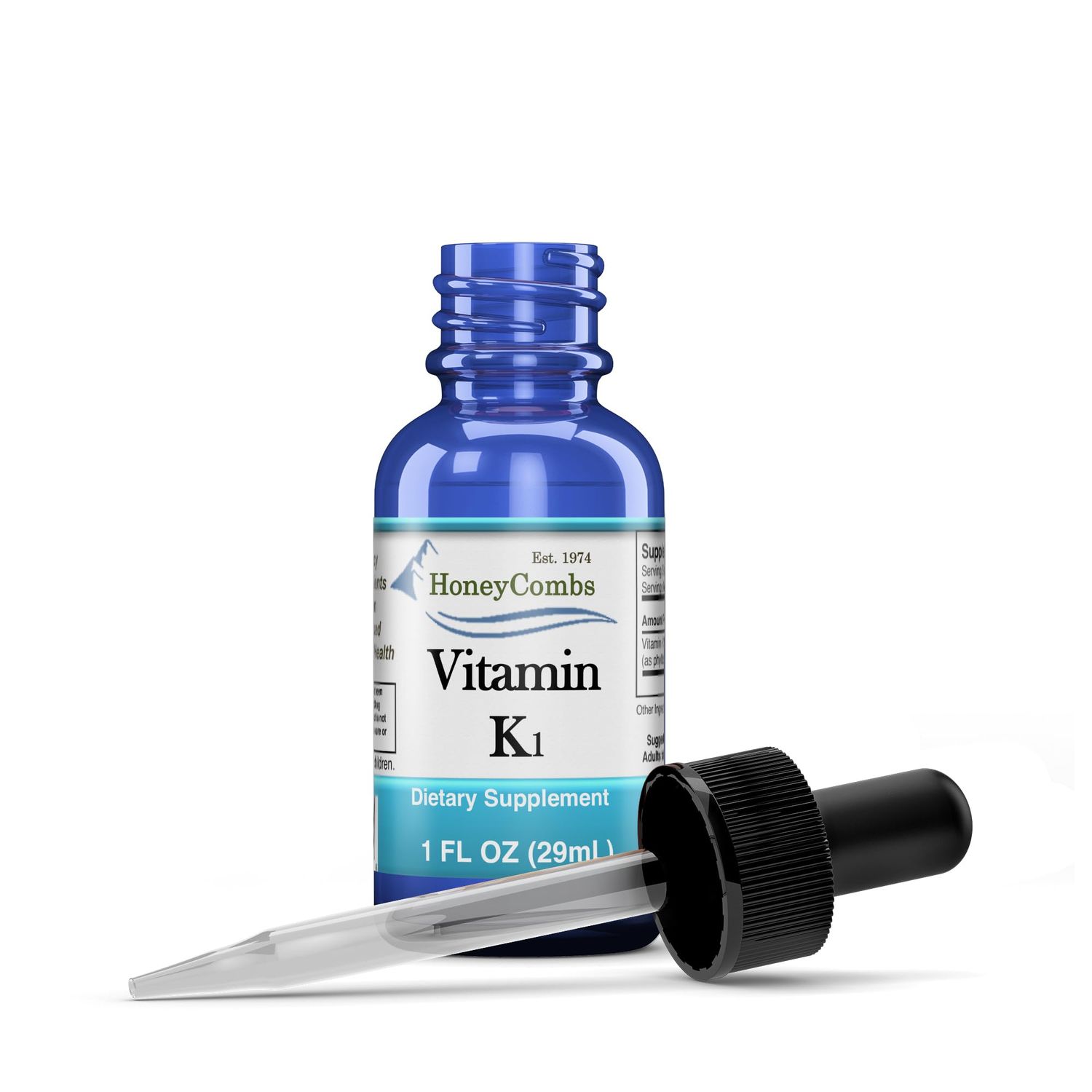 HoneyCombs Vitamin K1 Liquid - Alcohol-Free Oral Vitamin K1 Drops - Liquid Vitamin K - Vegan, Non-GMO Vitamin Liquid Extract for Internal &amp; External Use - 1 Fl Oz