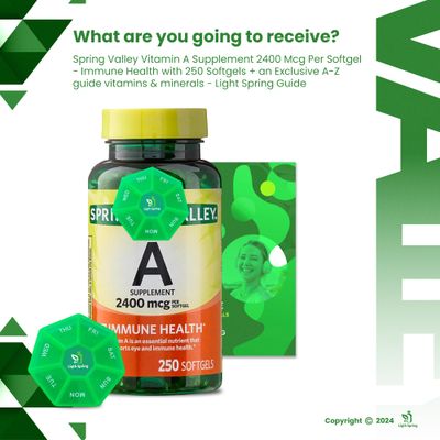 Vitamin A Supplement 2400 mcg, 250 Softgels with Bundle Exclusive Vitamins & Minerals - A to Z - Better Ligth&Spring Guide + Weekly Pill Organizer (3 Items)