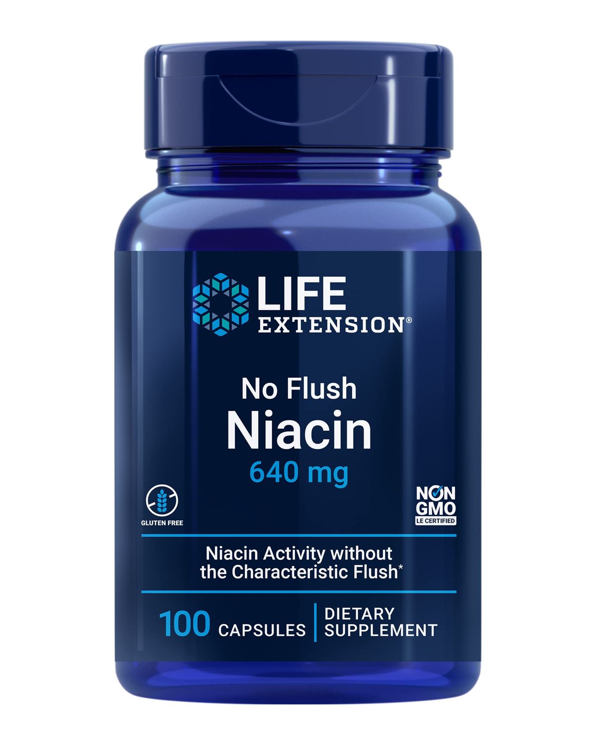Life Extension No Flush Niacin, B3 for Heart Health, Cholesterol &amp; Energy Support, Non-GMO, Gluten-Free, 100 Capsules