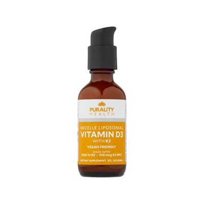 PURALITY HEALTH Vitamin D3 with K2 Liquid Supplement, Vegan, Micelle Liposomal Enhanced Absorption, Non-GMO, 30 Day Supply