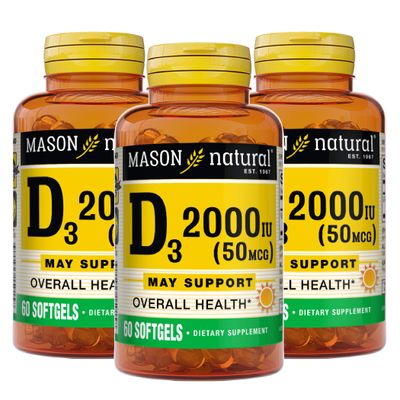 MASON NATURAL Vitamin Ultra Strength D3 2000 IU Softgels, 60 Count, Pack of 3
