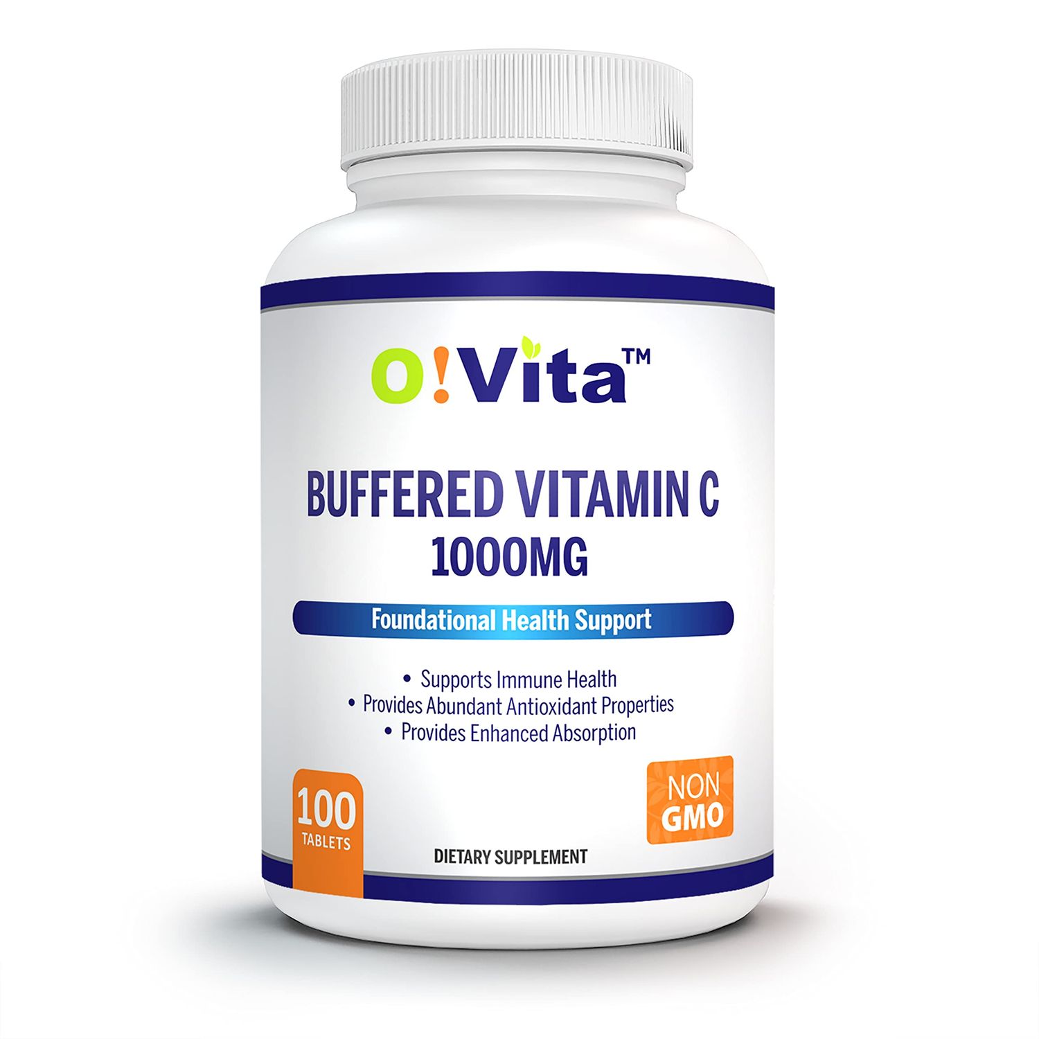 O!VITA Buffered Vitamin C 1000mg for Support of Immune Health, 100 buffered Non-GMO Tablets, 100-day Supply