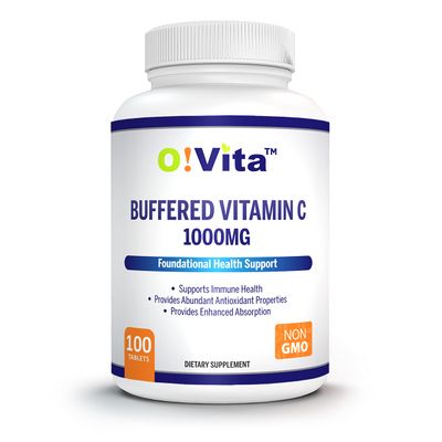 O!VITA Buffered Vitamin C 1000mg for Support of Immune Health, 100 buffered Non-GMO Tablets, 100-day Supply