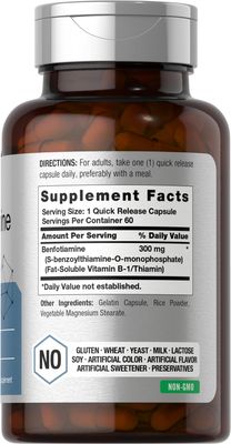 Horbach Benfotiamine 300mg | 60 Capsules | Non-GMO, Gluten Free Supplement