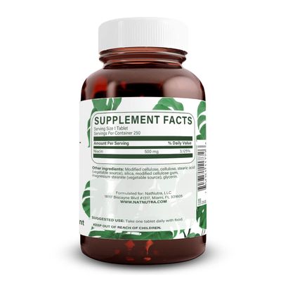 Natural Nutra Time-Release Slow Niacin 500mg Vitamin B3, 250 Vegan Tablets