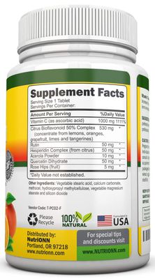 Super Vitamin C Complex - 1695Mg - 180 Tablets - With 530 mg Natural Citrus Bioflavonoids, Rose Hips, Rutin, Quercetin & Hesperidin For Increased Absorption - Advanced Immune Support - Non-GMO