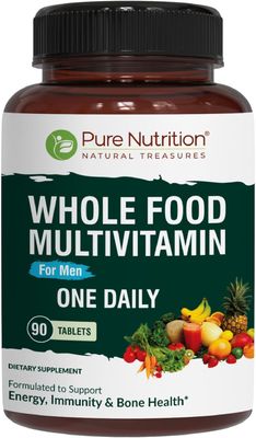 Pure Nutrition Whole Food Multivitamins for Men 1500mg. All Natural Plant-Based Multivitamin - Vegan | Non GMO | Once Daily | 90 Tablets - 3 Months Supply