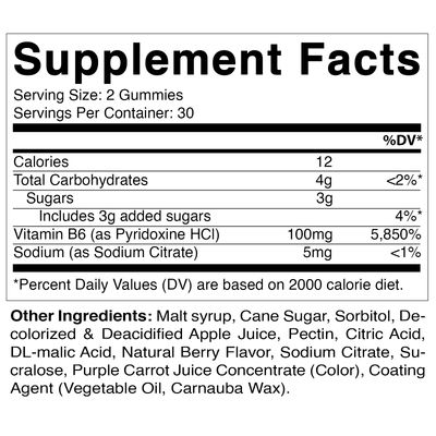 Vitamatic 2 Packs Vitamin B6 100mg - Berry Flavor - 60 Pectin Based Gummies - Supports Nervous System