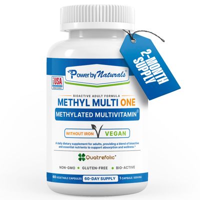 Power By Naturals Methyl Multi One - Methylated Multivitamin with Methylfolate &amp; Methyl B12 for MTHFR Maintenance, 60 Capsules, 2 Month Supply, Made in USA (Packaging May Vary)