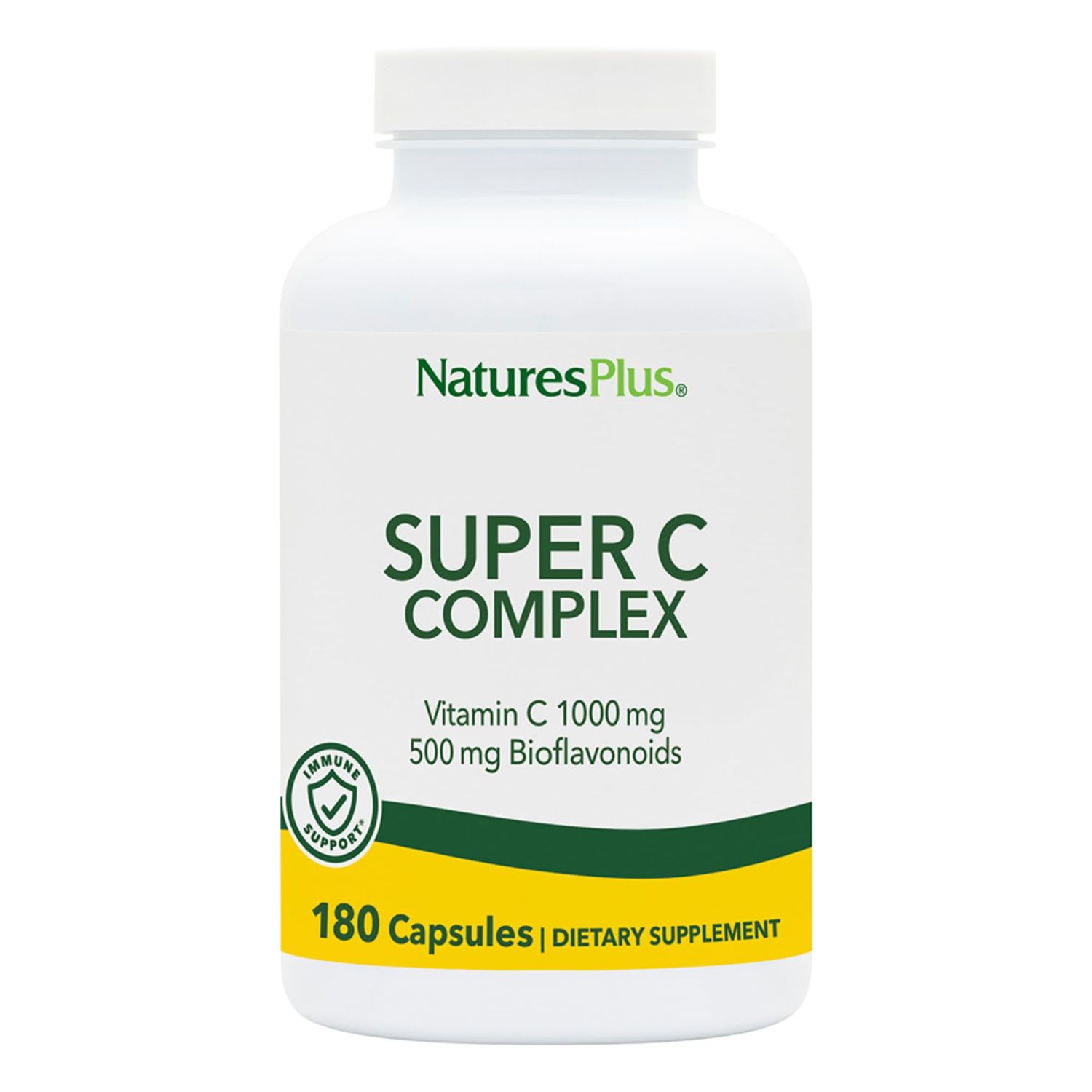 Natures Plus Super C Complex - 180 Capsules, Pack of 2 - with 1000 mg Vitamin C &amp; 500 mg Bioflavonoids - Vegan, Gluten Free - 180 Total Servings