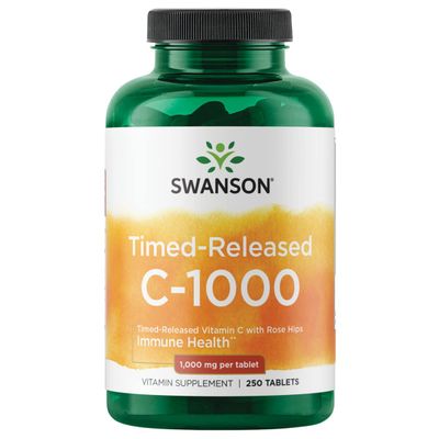 Swanson Timed-Release Vitamin C with Rose HIPS Immune System Support Skin Cardiovascular Health Antioxidant Supplement 1000 mg 250 Tablets