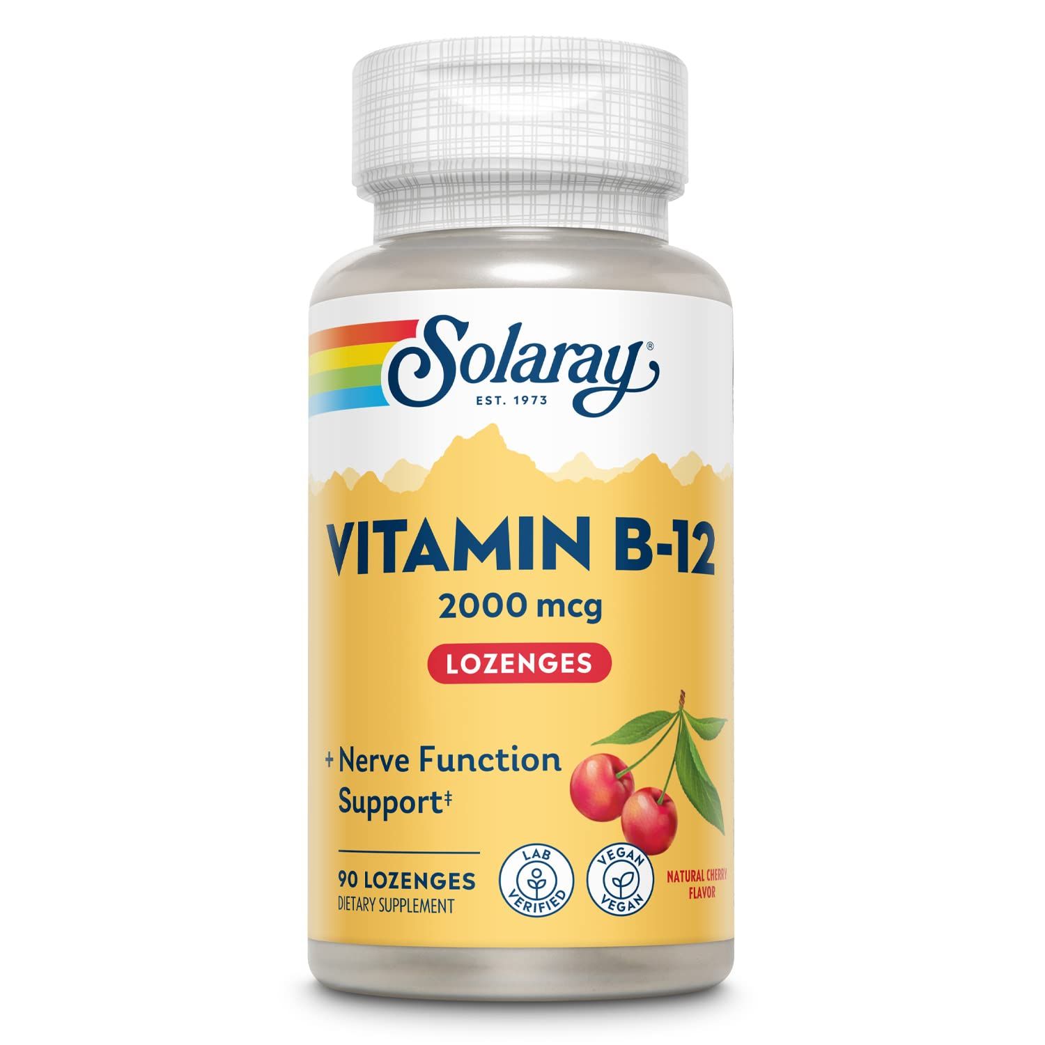 Solaray Vitamin B-12 2000 mcg No Sugar, Natural Cherry Flavor Healthy Energy &amp; Red Blood Cell Support 90 Lozenges