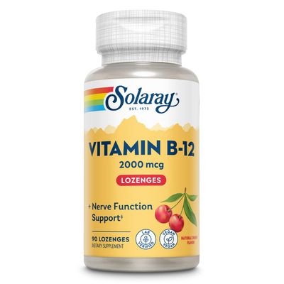 Solaray Vitamin B-12 2000 mcg No Sugar, Natural Cherry Flavor Healthy Energy &amp; Red Blood Cell Support 90 Lozenges