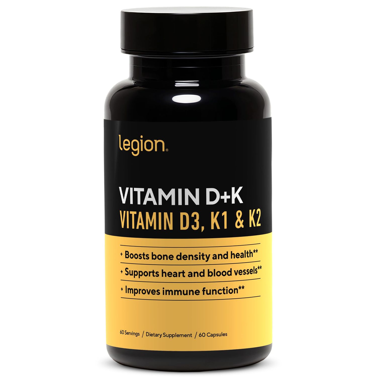 LEGION Vitamin D+K Natural &amp; Effective Formulation - Vitamin D3, K2 &amp; K for Immunity Boost - K1, K2 &amp; D3 Vitamin Supplement to Boost Bone Density and Health - Vitamin K2 &amp; K1 for Heart Support