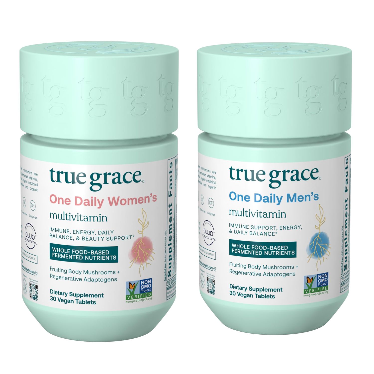 True Grace One Daily Mens Multivitamin (30 Vegan Tablets) + One Daily Womens Multivitamin (30 Vegan Tablets) - Non-GMO &amp; Gluten Free - 30-Day Supply of Each