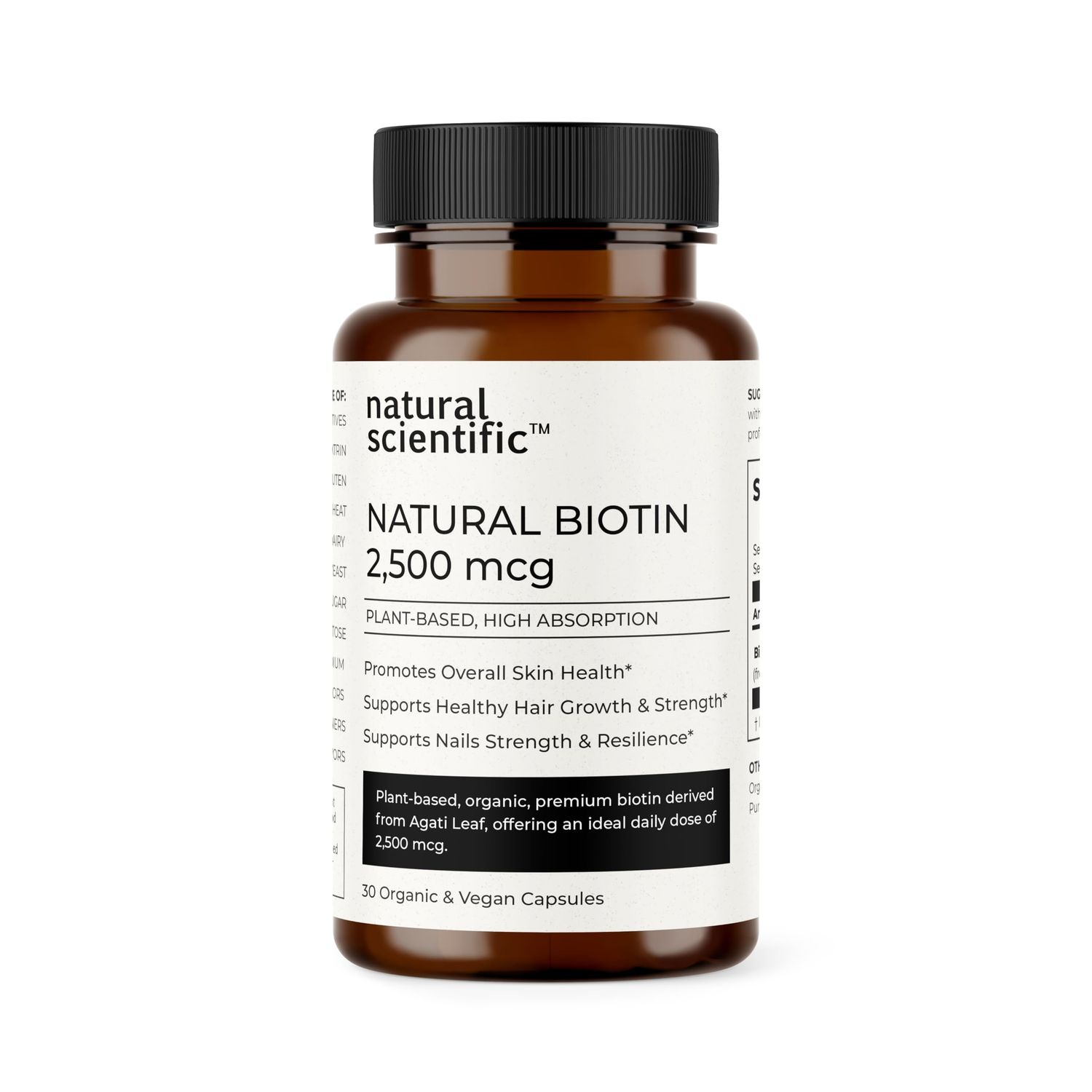 NATURAL SCIENTIFIC Organic Biotin Supplement 2500 mcg - Hair, Skin and Nails Vitamins for Women and Men - Vegan, Gluten-Free, Non-GMO - 30 Capsules, 1-Month Supply - Premium Dietary Supplement
