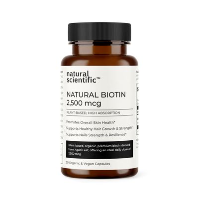 NATURAL SCIENTIFIC Organic Biotin Supplement 2500 mcg - Hair, Skin and Nails Vitamins for Women and Men - Vegan, Gluten-Free, Non-GMO - 30 Capsules, 1-Month Supply - Premium Dietary Supplement