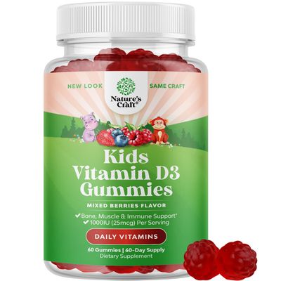Chewable Vitamin D Gummies for Kids - Delicious Kids Vitamin D 1000 IU Per Serving Gummy Vitamins for Kids and Toddlers Immune Support Plus Muscle and Bone Health - Kosher Gelatin Free Fruit Flavors