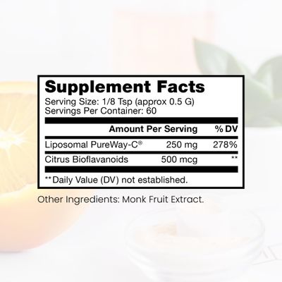 Pure Therapro Rx 100% Liposomal Vitamin C Powder, Patented PureWay Vegan Vitamin C Supplement, Supports Healthy Aging, Immune Function &amp; Collagen Formation, Non-GMO, Made in the USA (30g, 60 Servings)